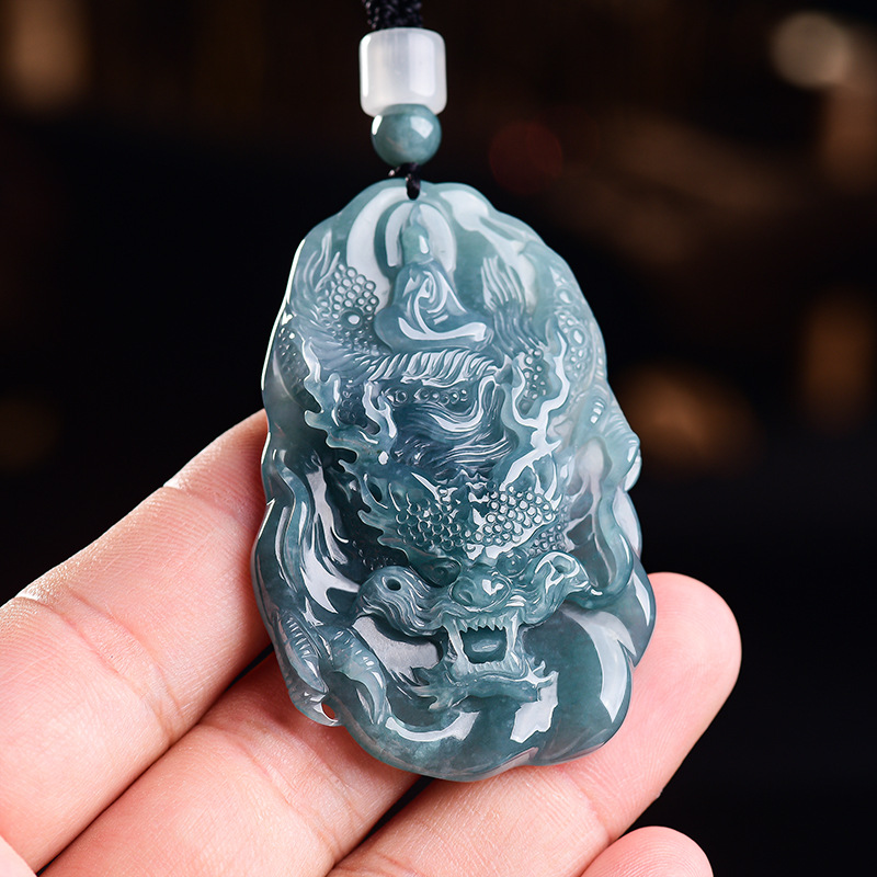 Vintage Fashion Designer - Natural Burmese Jadeite Dragon Pendant Necklace