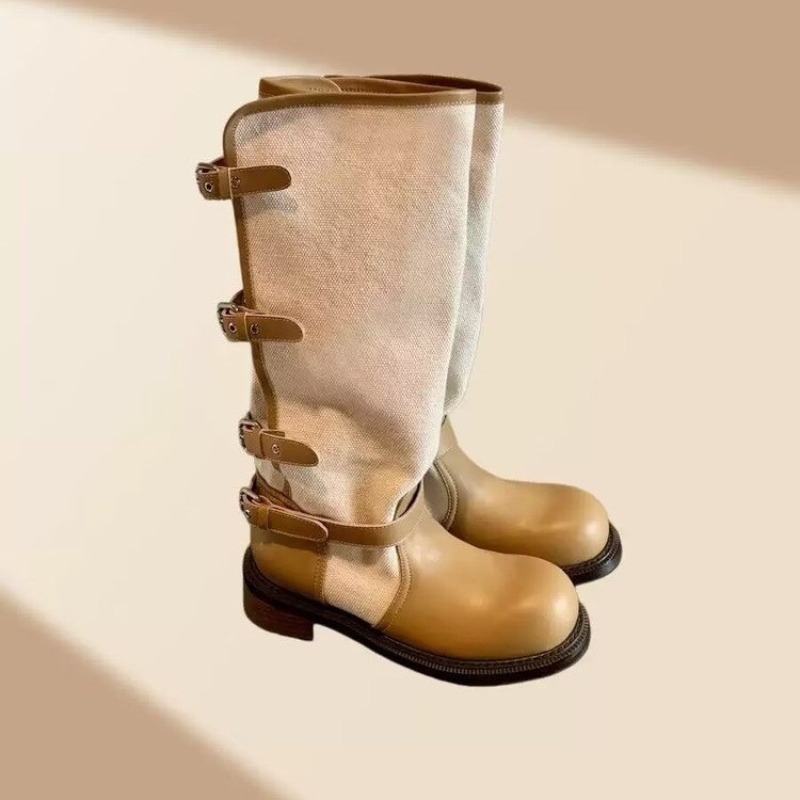 Vintage Old Fashion - Vintage Spliced Block Heel Shoes Women's