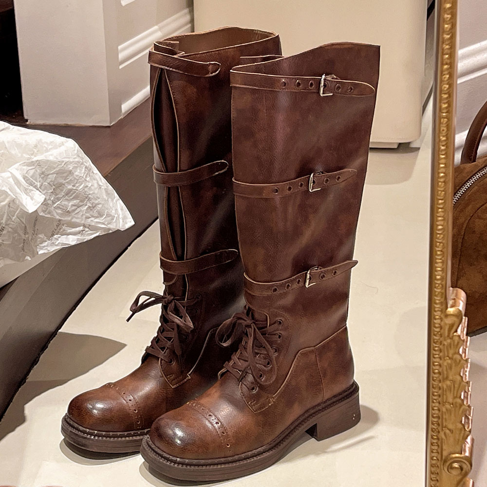 Vintage Fashion Designer - Women's Knee High Boots Vintage Belt