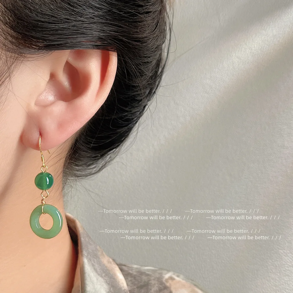 Vintage Fashion Theme - Green Real Jade Ring Earrings Lucky