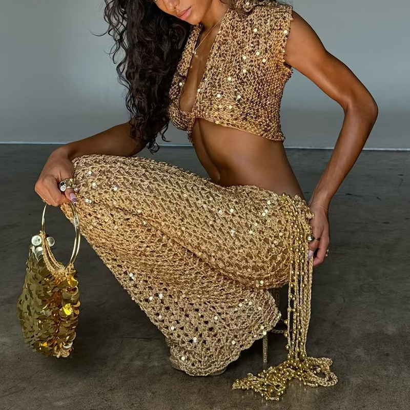 Vintage Fashion Ai - Women Fashion Sequined Party Set Casual