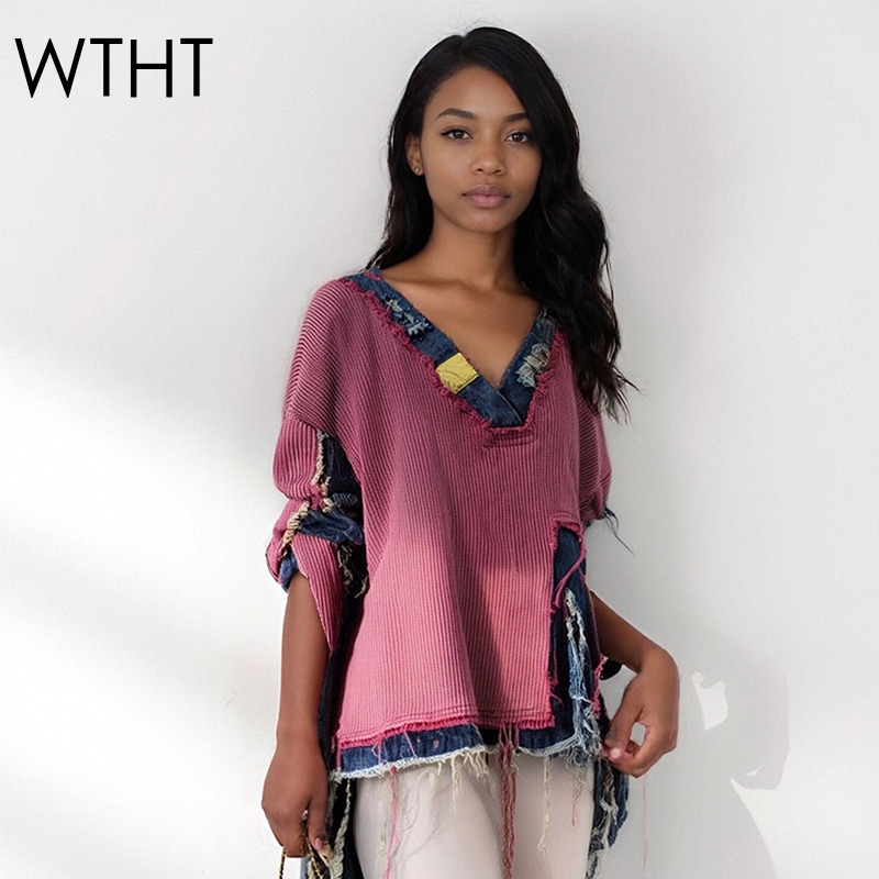 Vintage Fashion Influencers - WTHT Fashion Women's Spliced Denim Irregular
