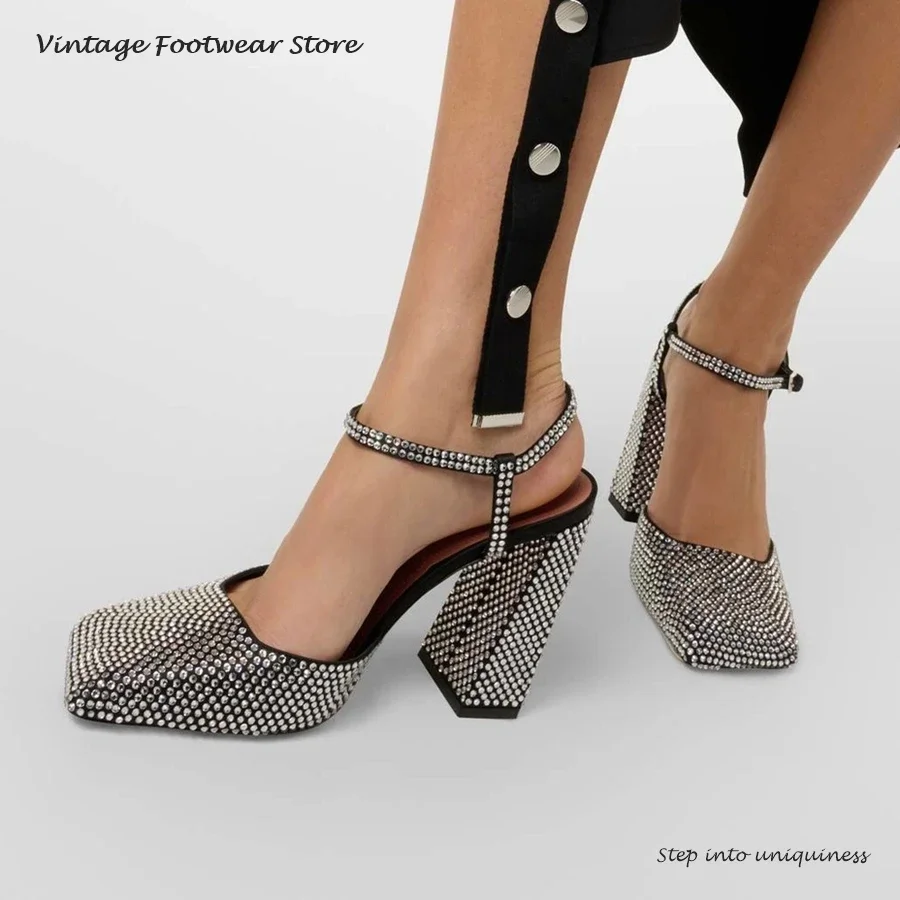 Vintage Fashion Women Dresses - Vintage Crystal Embellished Pumps Summer Square