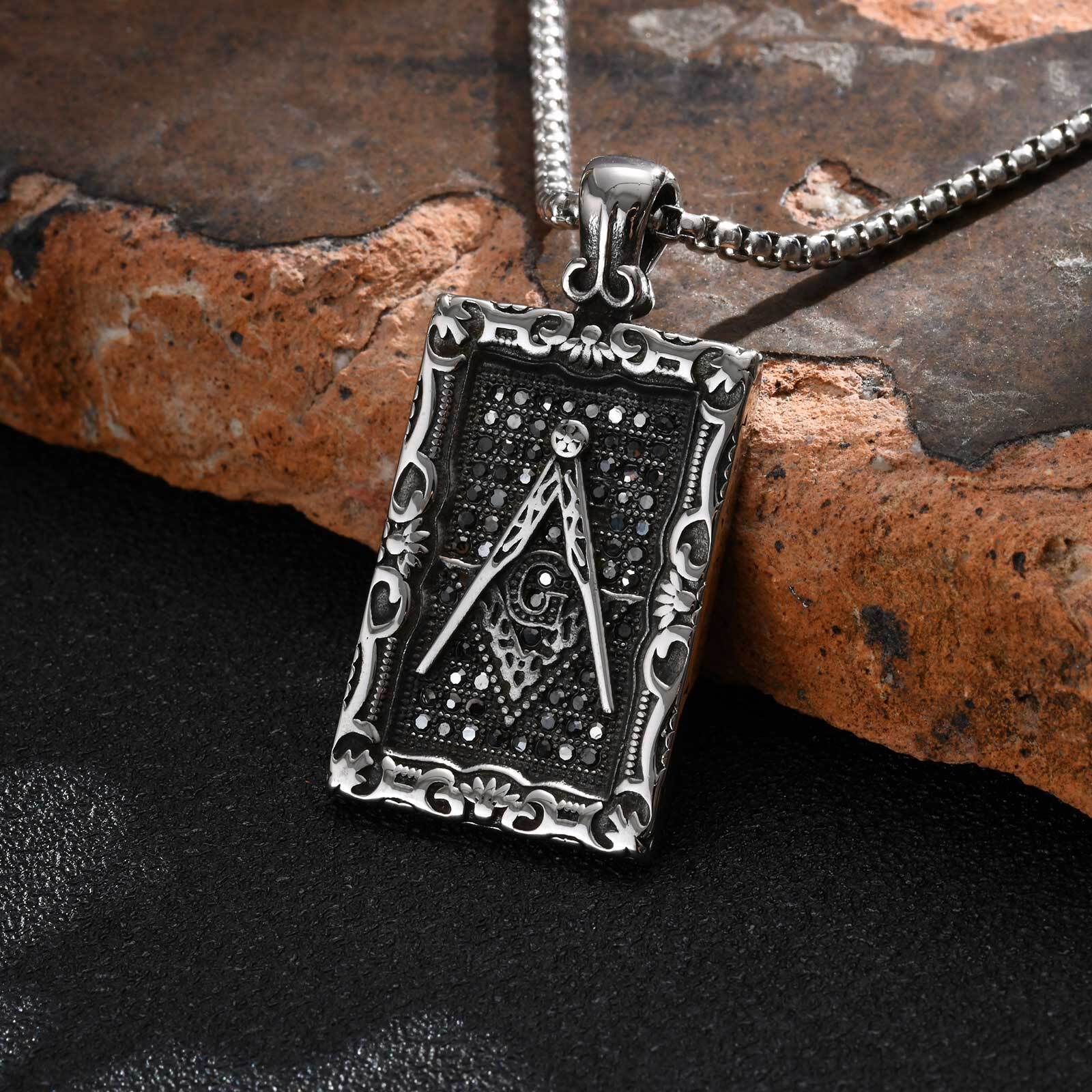 Vintage Fashion Tags - Freemason Square Pendant Necklace for Men