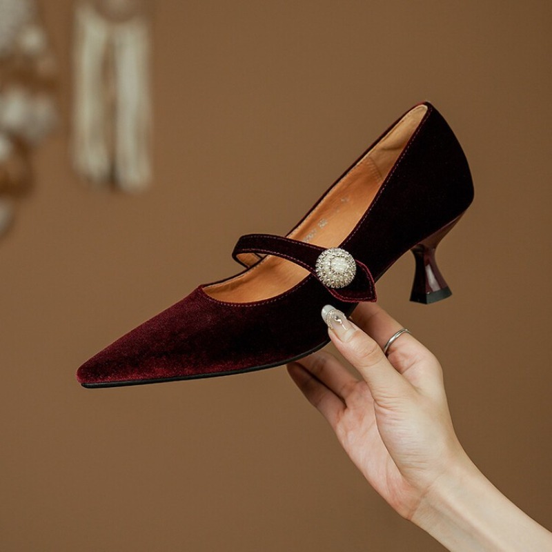 Wine Red Pointed Toe Mary Jane - đánh giá và giá Vintage Old Fashion