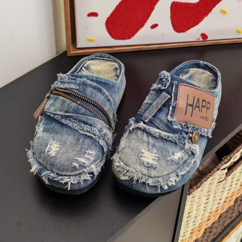 Washed Denim Metal Toe Flat He - đánh giá và giá Vintage Old Fashion