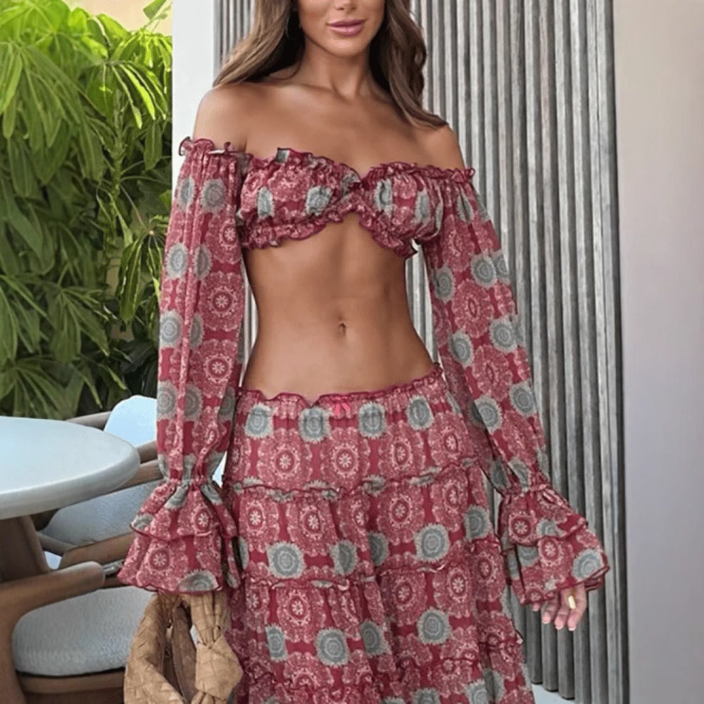 Vintage Print Skirt Two Piece  - đánh giá và giá Vintage Fashion Ai